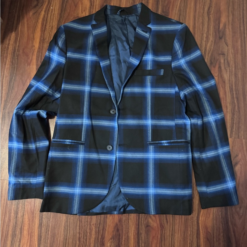 Topman Black and Blue Checkered Blazer